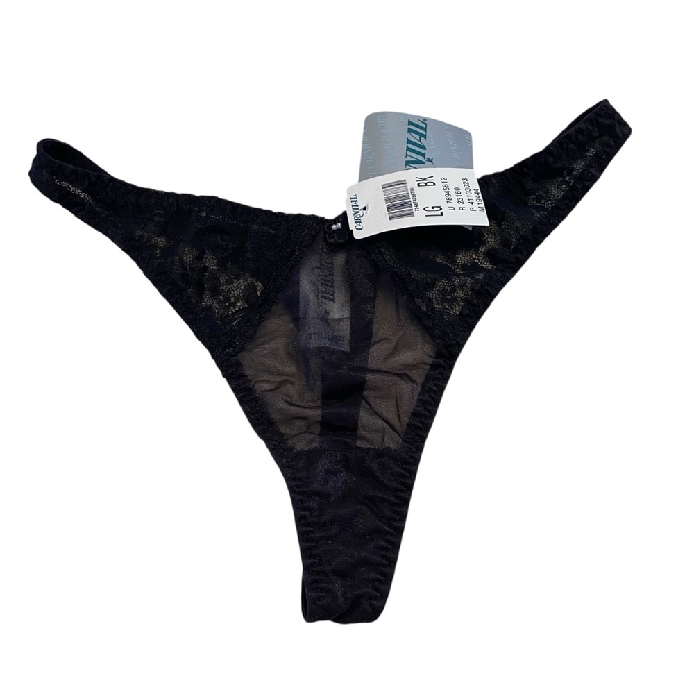 Vintage Panties Large Carnival Black Sissy Panty New NWT Lace Sheer Gstring